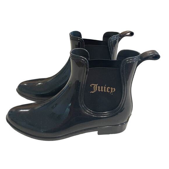 Juicy Couture Rori Women's Size 10  Rain Ankle Boots Black Glitter Sparkle - Picture 3 of 10